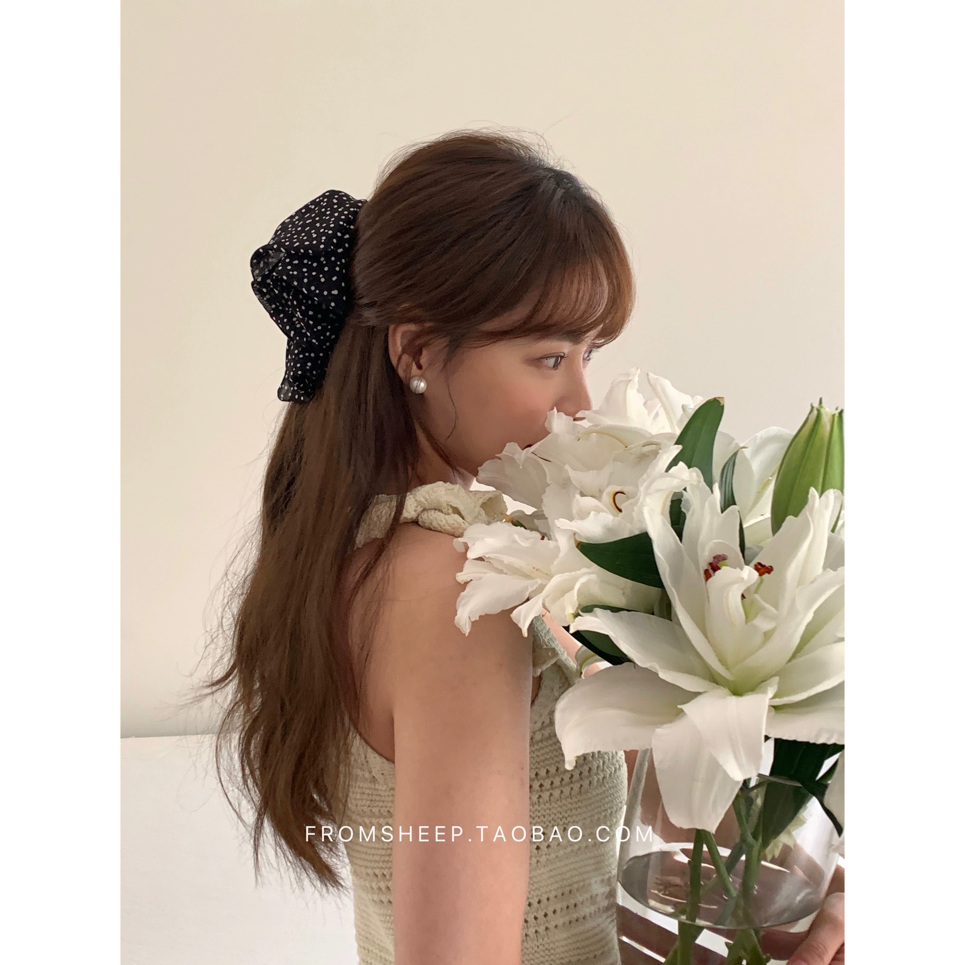 FromSheep~黑色波点蝴蝶结发夹女