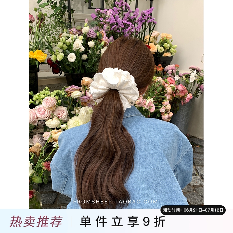 FromSheep~超大白色蕾丝大肠发圈女2025新款头花丸子头绑头绳发饰