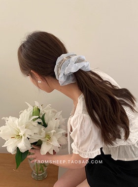 FromSheep~韩系蓝色蕾丝大肠发圈女2025新款头花丸子头发绳发饰品