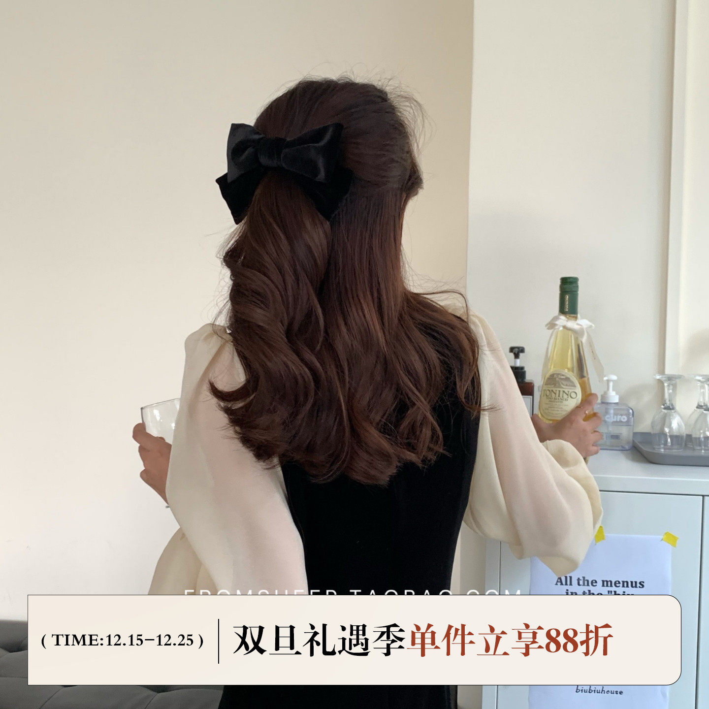 法式丝绒蝴蝶结气质网红发夹发饰