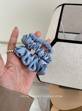 韩系蓝色缎面大肠发圈女扎头绳皮筋丸子头发饰肥肠圈发绳头花头饰