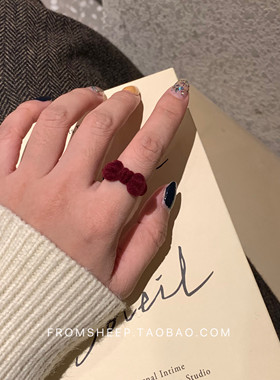 FromSheep时尚红色丝绒蝴蝶结戒指女法式轻奢气质小众设计食指戒
