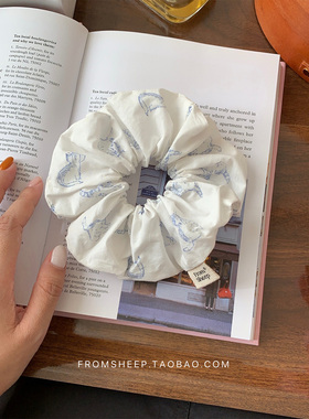 定制款~韩系白色小猫大肠发圈女高级感头绳发饰肥肠发圈蓝色发绳