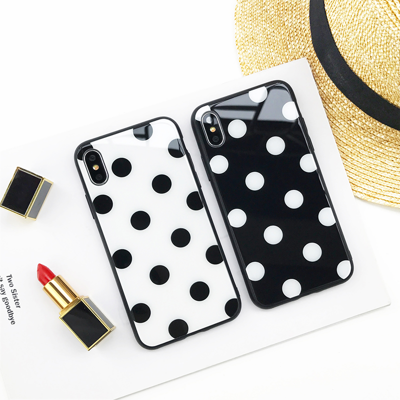 ins·ç³¬»ðºÚ°×²¨µãÆ»¹ûxÊÖ»ú¿Çiphone8±£»¤Ì×7plus²£Á§¿Ç6ÈÕº«Ð¿î6sÅ®¿î7p¼òÔ¼ºÚÉ«°×É«ÁùÆß°ËÍøºìÃ÷ÐÇͬ¿î