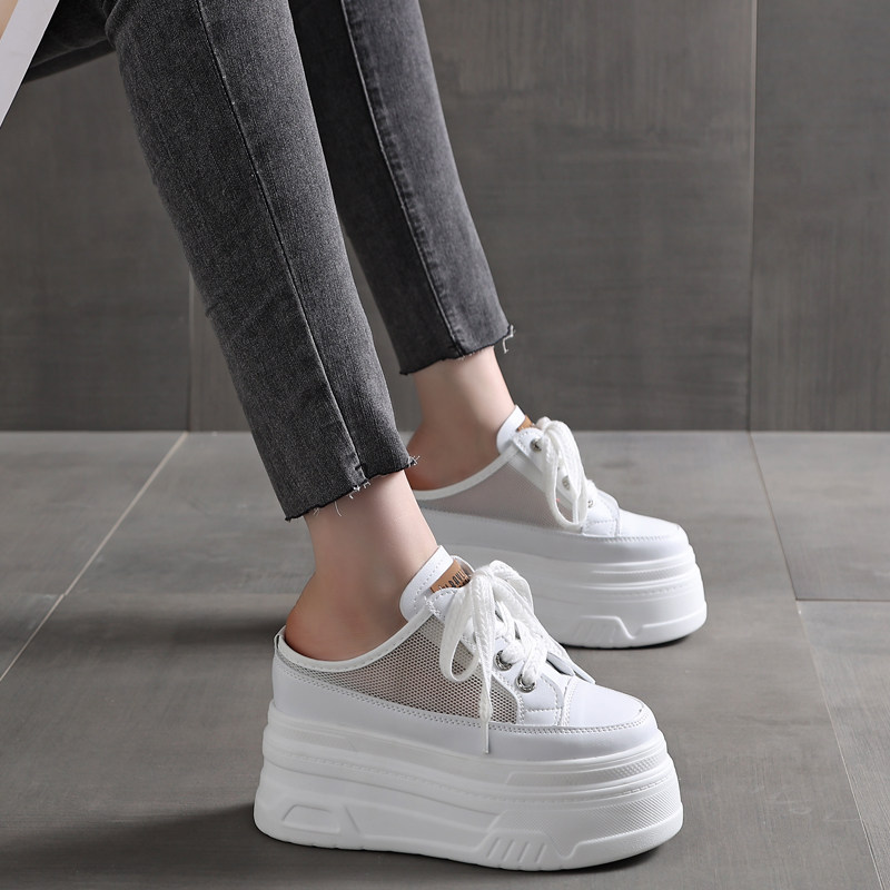 超高跟内增高12CM厚底松糕小白鞋2024夏季网面透气包头无后跟半拖,女鞋,包头拖,淘宝优惠券,粉丝福利购,淘宝优惠卷