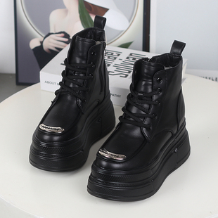 小个子超高跟12cm内增高马丁靴女真皮百搭松糕厚底休闲加绒短靴子