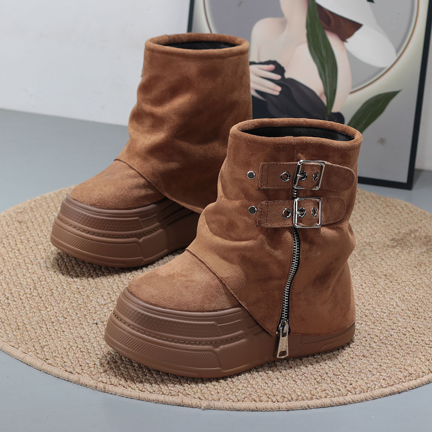 小个子内增高12cm棕色马丁靴女