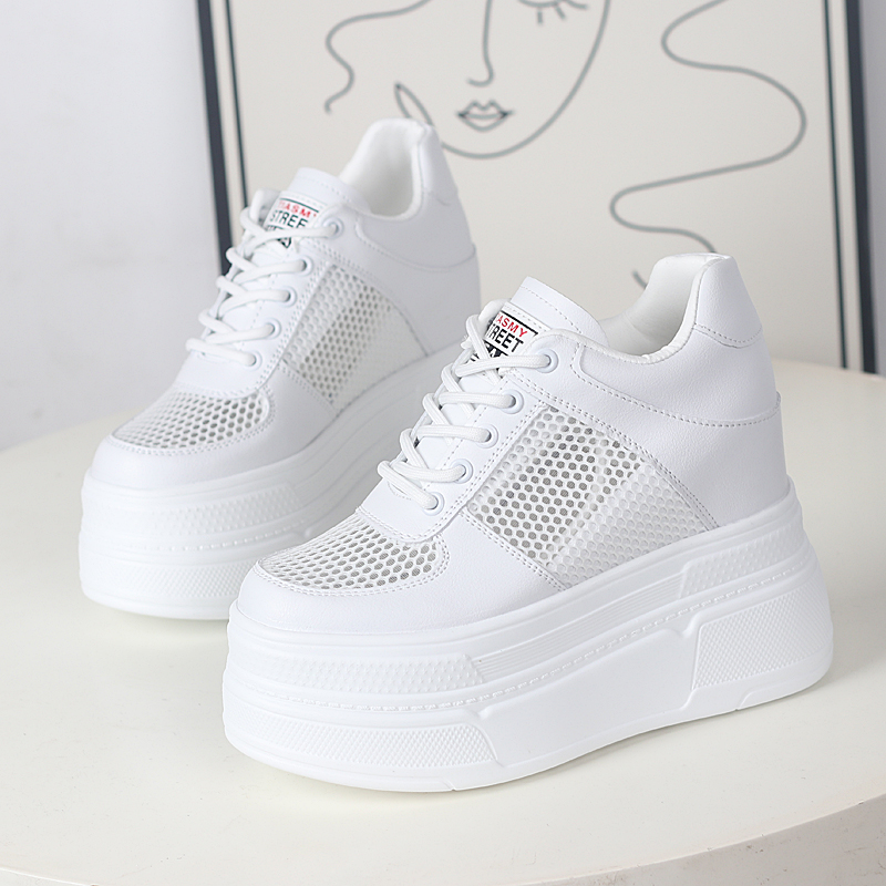 休闲运动厚底松糕圆头小白鞋网面