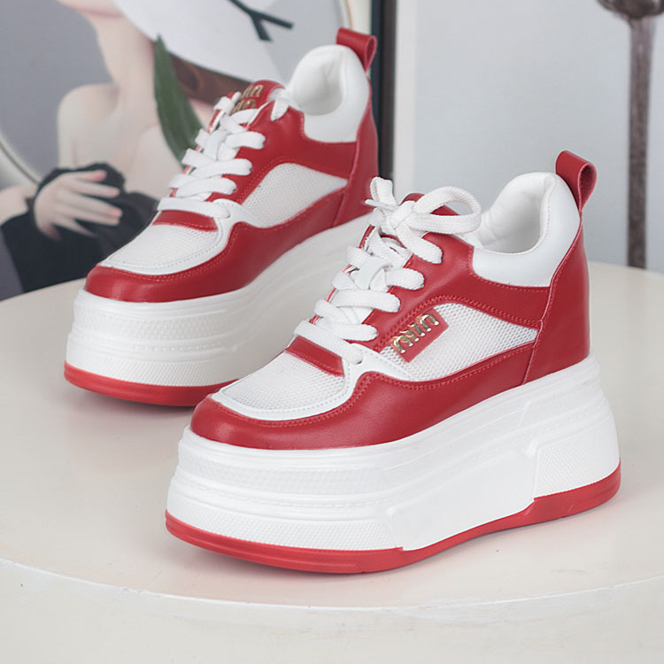 小个子超高跟内增高12CM网面小白鞋女春季新款10cm松糕厚底休闲鞋