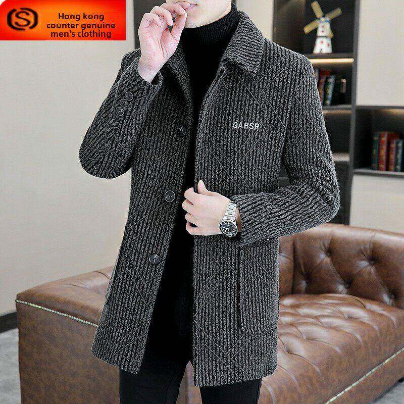 金貂绒毛呢大衣中长款2025新款秋冬季加厚高级感羊绒风衣男士外套