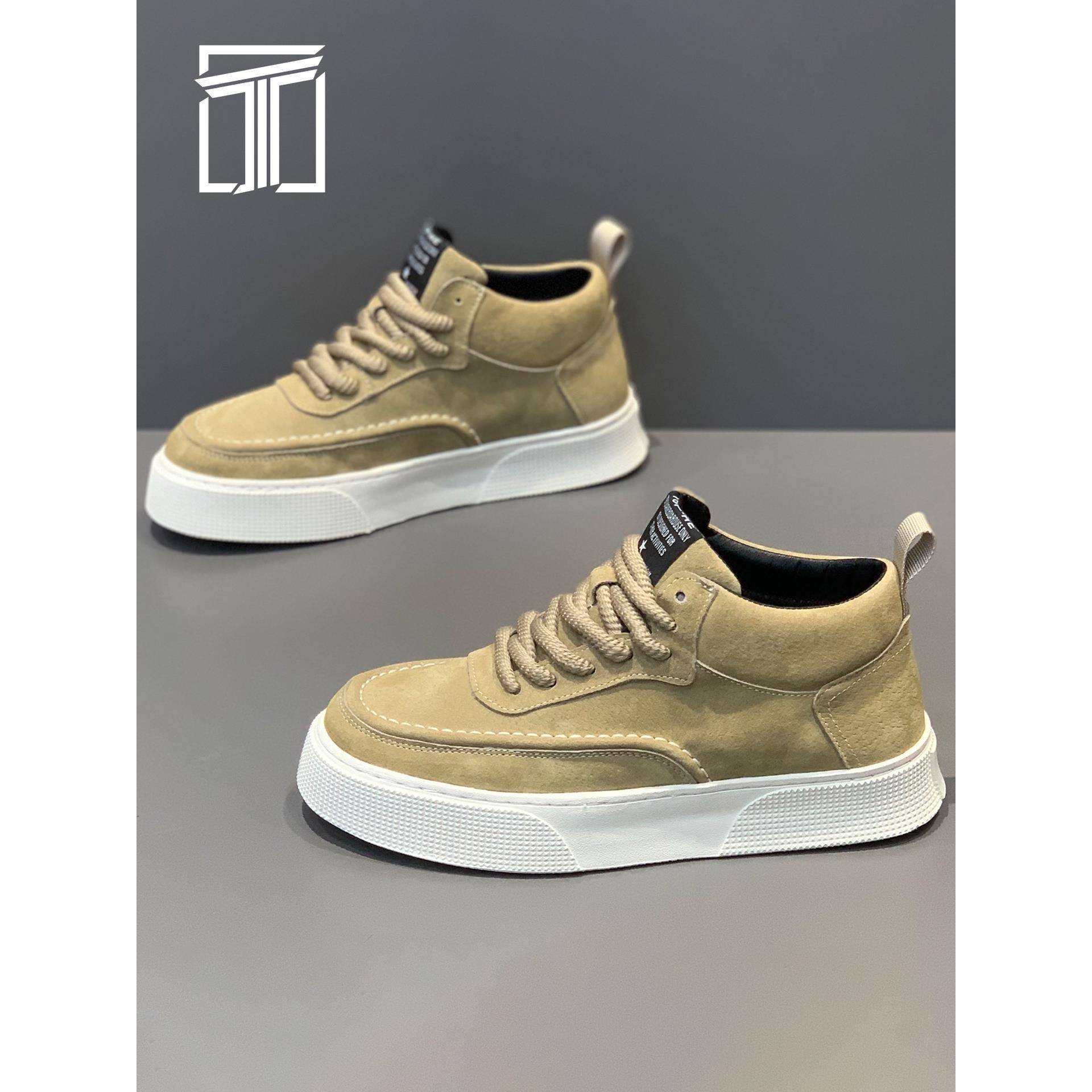 香港ITUN7G冬季2025新款男鞋加绒保暖皮面厚底高帮耐磨运动休闲鞋