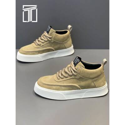 香港ITUN7G冬季2025新款男鞋加绒保暖皮面厚底高帮耐磨运动休闲鞋