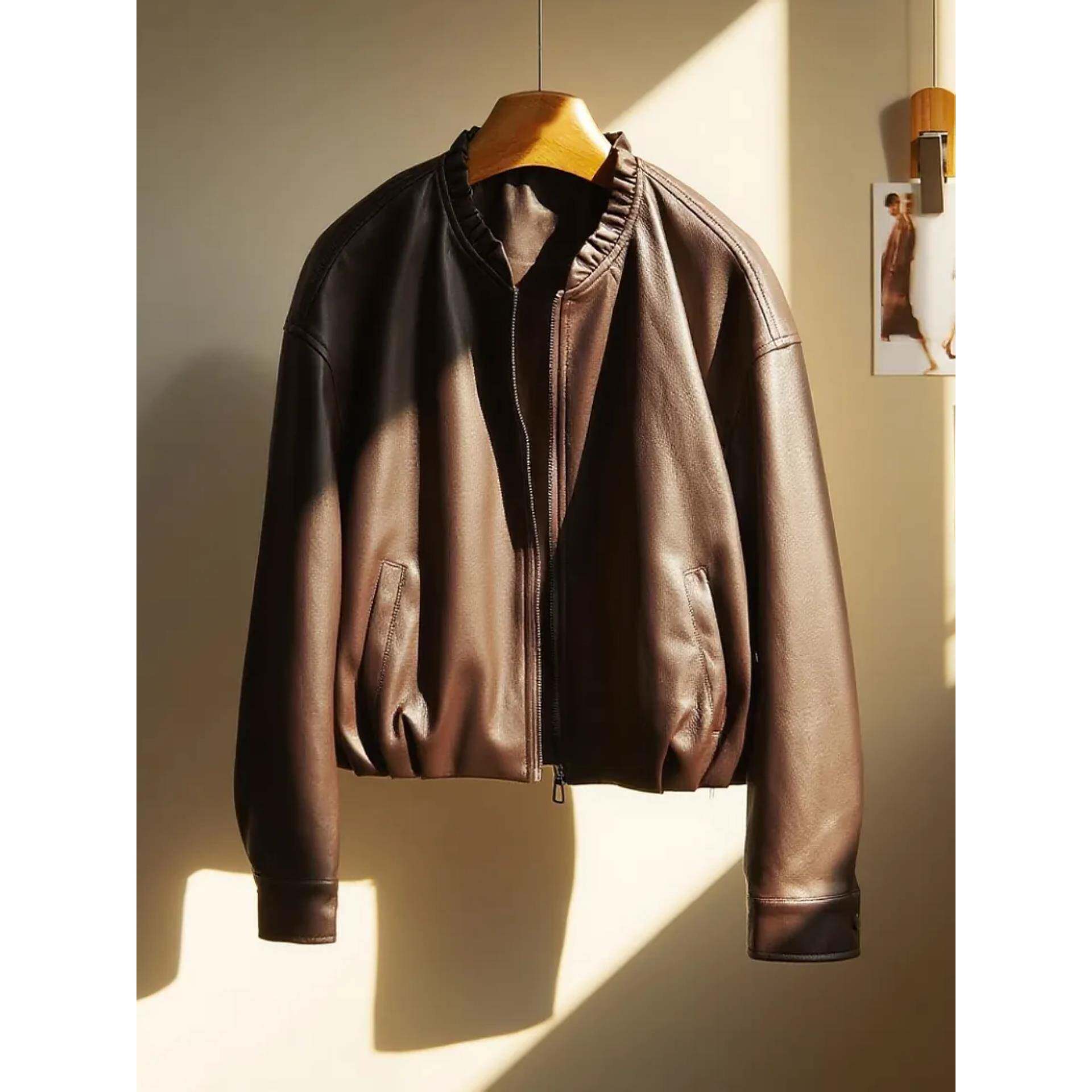 高级感2025秋新款短款设计感皮衣女士立领高腰机车夹克小个子外套