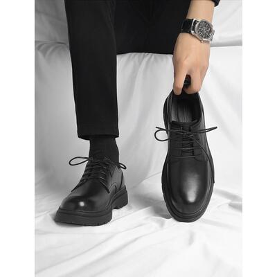 潮牌2025圆头男士皮鞋轻便英伦风商务休闲正装德比鞋厚底增高皮鞋