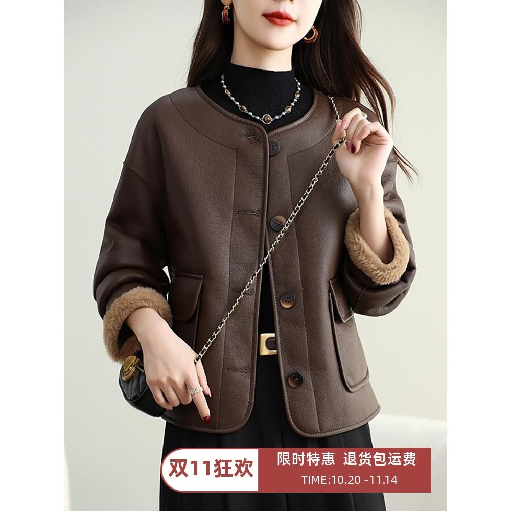 美拉德双面穿羊剪绒皮草外套女2025年秋冬新款羊羔毛皮毛一体大衣