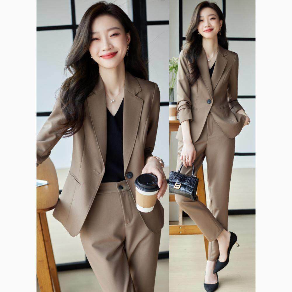 秋冬职业西装套装女轻职场小个子女士正装咖色气质修身西服工作服