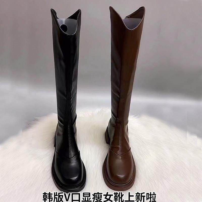 英伦风马丁靴女2025秋冬季新款长筒靴粗腿骑士靴小个子厚底高筒靴