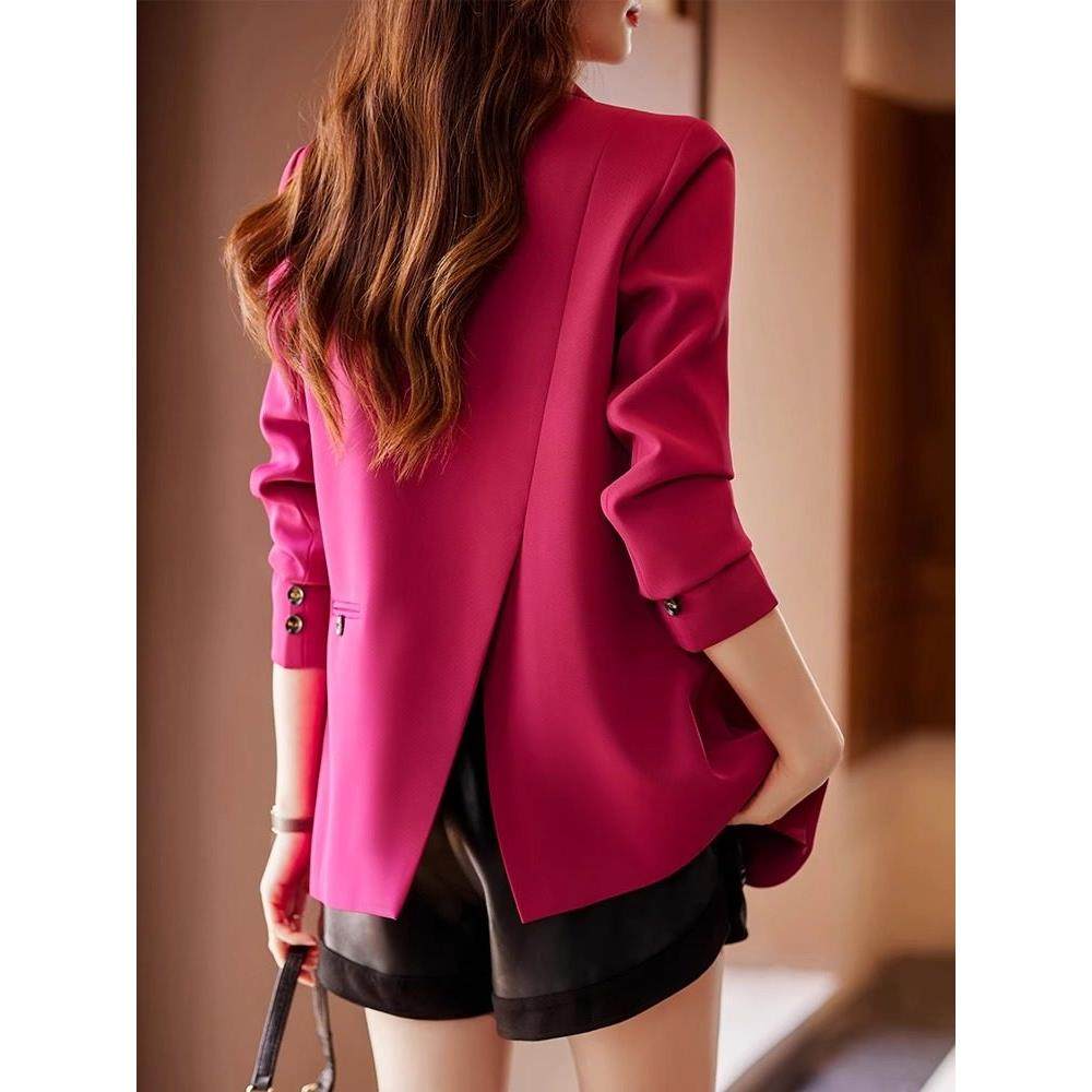 红色高级感小西装外套女小个子2025年新款春秋时尚休闲后开叉西服