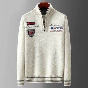 休闲百搭刺绣毛线衣 宽松大码 Mostarsea 半拉链套头立领毛衣针织衫