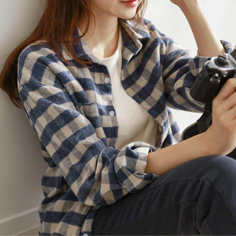 磨毛格子衬衫女设计感小众2024年新款春秋冬季加绒宽松长袖上衣女