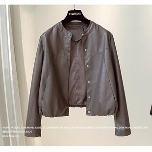 韩国春秋新款咖啡色真皮皮衣外套女短款高级感休闲羊皮夹克机车服