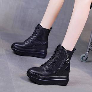 真皮内增高马丁靴女小个子2025年新款冬季加绒厚底8cm女款短靴子