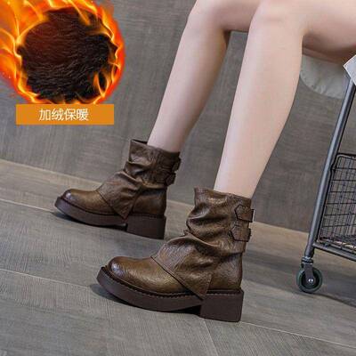 香港马丁靴女2025春秋新款英伦风真皮超火短靴子厚底内增高机车靴