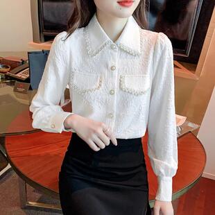 欧洲站小香风雪纺衬衫女2025新款轻奢高级感春秋冬职业polo领上衣