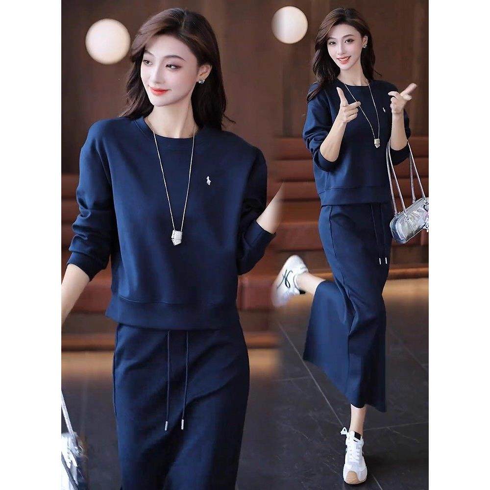 香港代购时尚休闲套装裙女秋季新款时髦显瘦圆领卫衣半身裙两件套