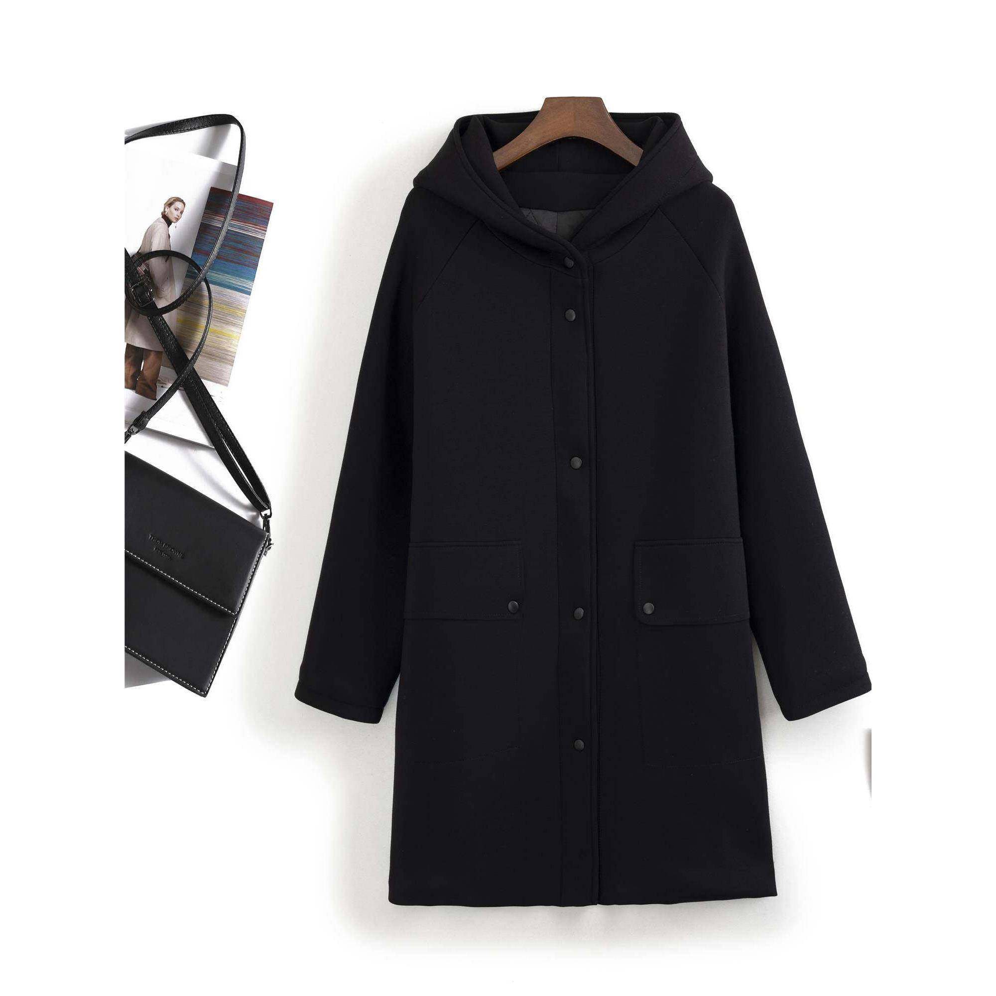 高端黑色空气层连帽棉服外套女2025冬新款大码女装中长款夹棉大衣