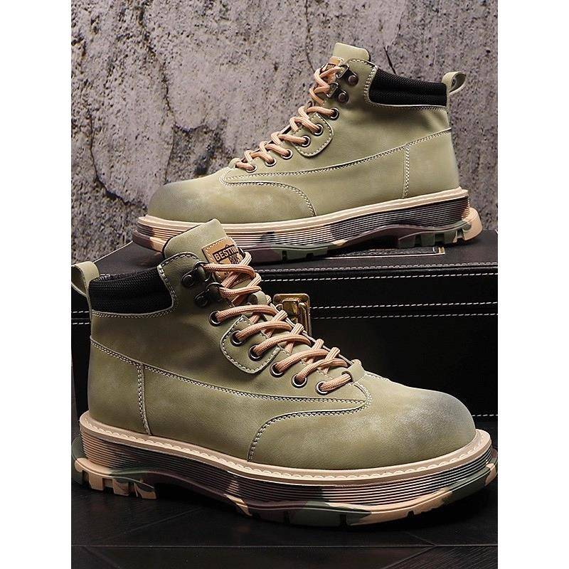 潮牌中帮马丁靴秋冬季新款真皮防滑男鞋英伦风百搭耐磨短筒工装靴