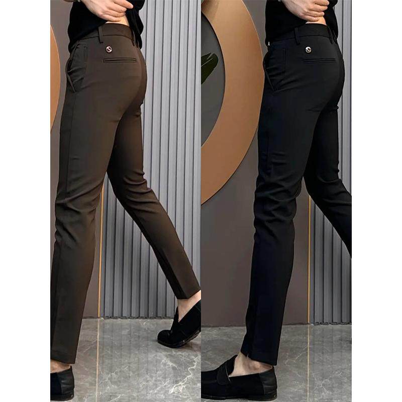 高端休闲裤男士2025春秋时尚商务修身西装裤潮流弹力新款小直筒裤