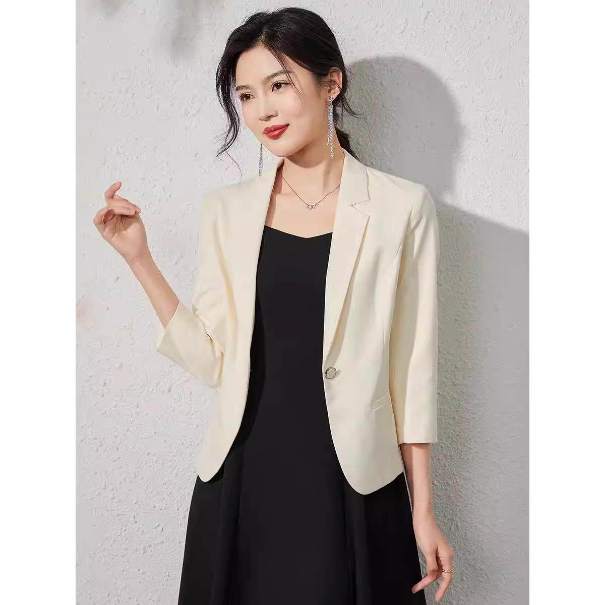 香港时尚西装外套2026春秋女士七分袖修身显瘦小个子百搭西服上衣