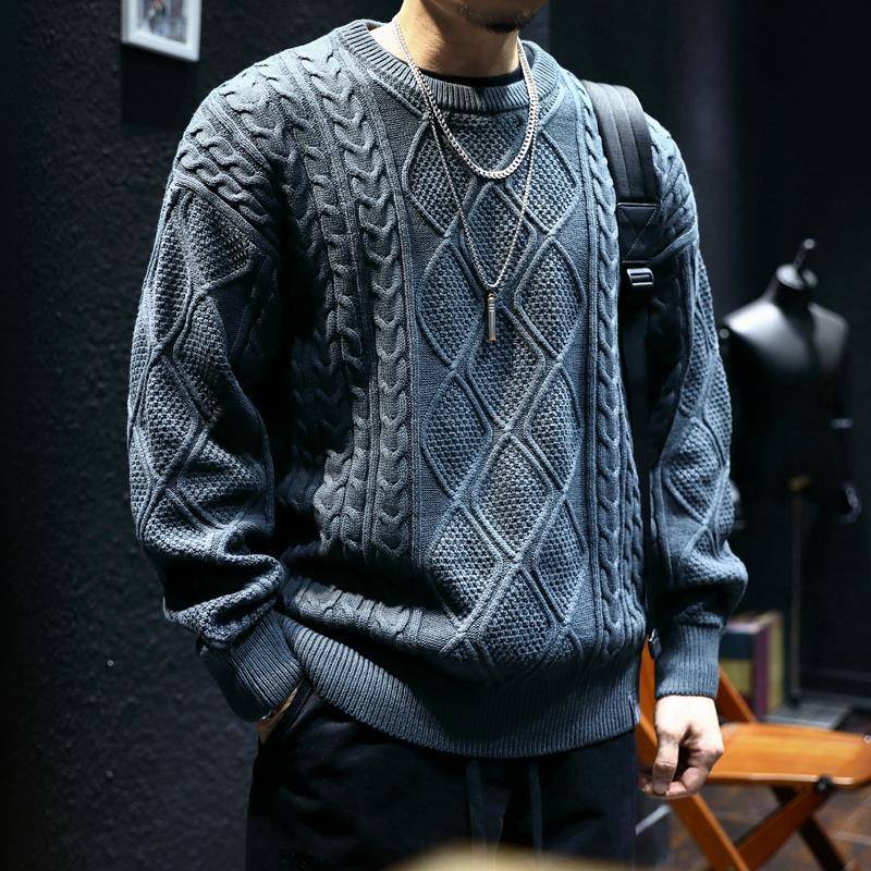 (爆款)潮牌it neith BIAS圆领复古针织男毛衣春秋宽松大码百搭