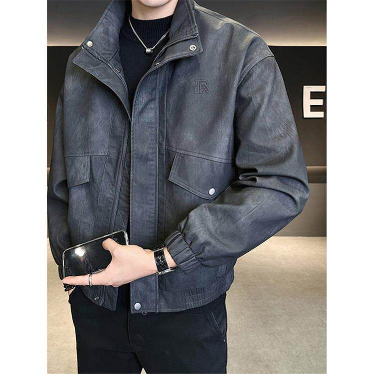 香港新款秋冬季美式潮牌皮衣外套男款翻领机车皮夹克覆古潮流厚款