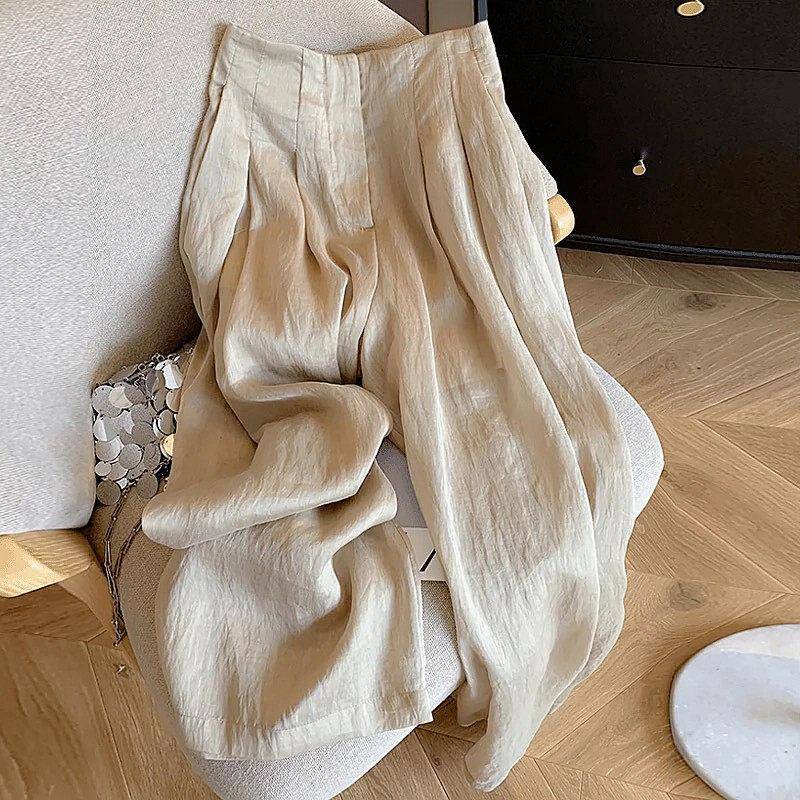 香港薄款垂坠感宽松拖地阔腿裤子女士2026夏季时尚高腰显瘦休闲裤