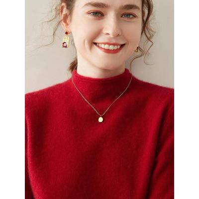 双股加厚~山羊绒衫女半高领卷边内搭宽松显瘦毛衣秋冬软糯针织衫