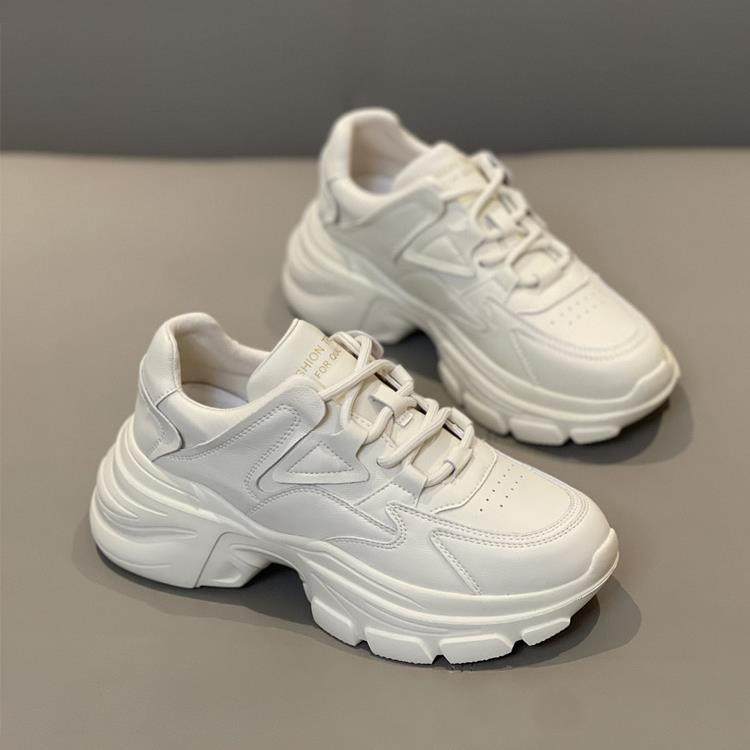 旅行显高显瘦！超舒适！真皮老爹鞋女鞋轻便5.5cm厚底休闲小白鞋