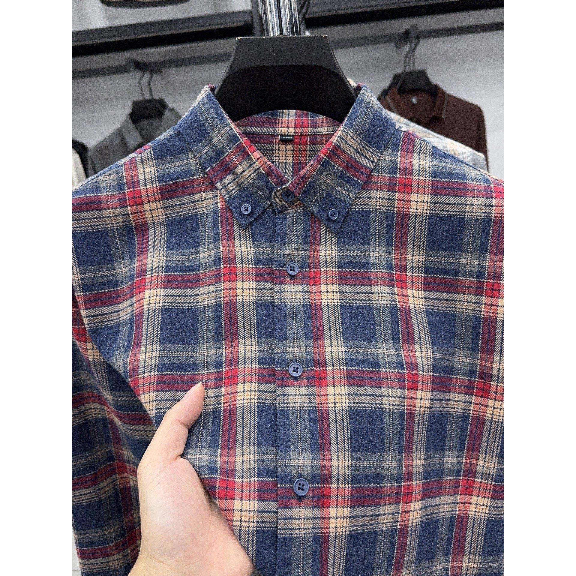 严选高端100%纯棉磨毛格子长袖衬衫男士秋冬季通勤工装风休闲衬衣,男装,中老年上装,淘宝优惠券,粉丝福利购,淘宝优惠卷