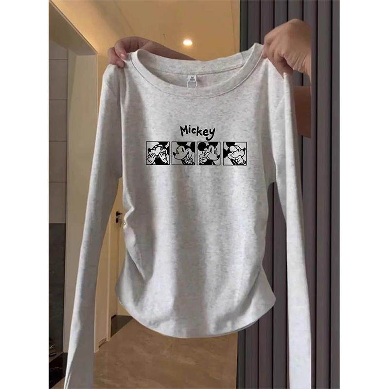 韩国设计感褶皱收腰纯棉长袖t恤女2025新款白色上衣打底衫秋冬季