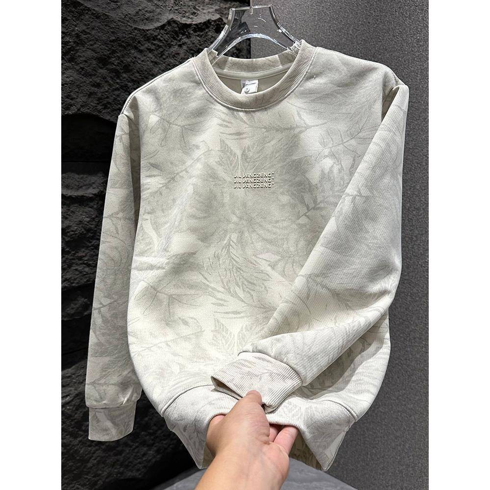 MAROLIO~美式覆古！潮牌圆领扎染卫衣男秋冬季简约烫印渐变色长袖