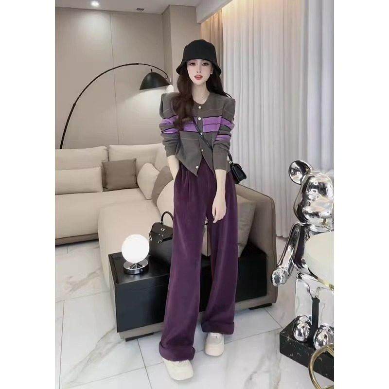 欧洲站秋冬2024新款女装法式高级感时尚休闲 针织套装阔腿裤两件