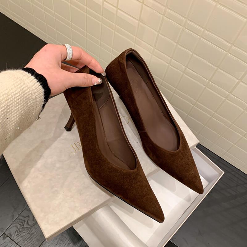 Craes Kally 洋气穿搭！新款反绒高跟鞋女士时髦气质百搭通勤单鞋