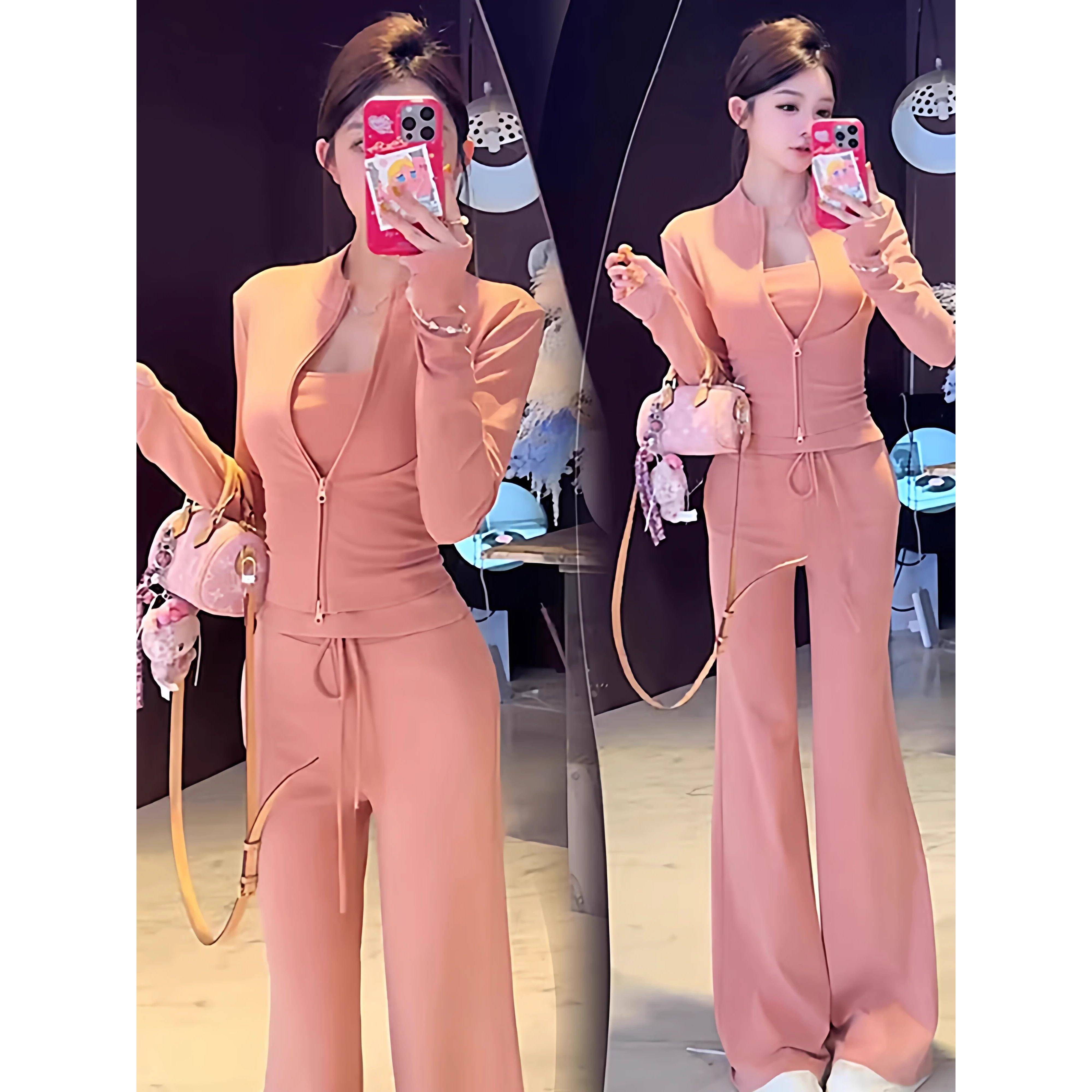 香港代购时尚休闲套装女春季新款立领开衫外套阔腿裤运动服两件套