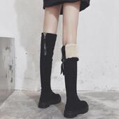 韩国高筒过膝长靴女2025冬季 新款 加绒小个子厚底棉靴骑士长筒靴子