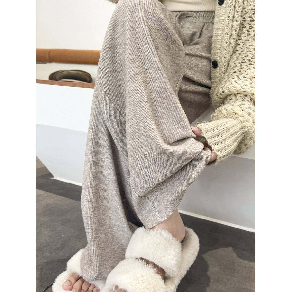 韩国阔腿裤女新款秋冬加绒垂感直筒休闲宽松bf慵懒风松弛糯米裤子