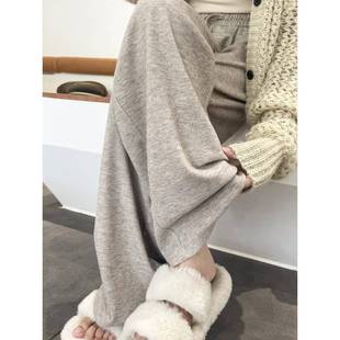 韩国阔腿裤女新款秋冬加绒垂感直筒休闲宽松bf慵懒风松弛糯米裤子