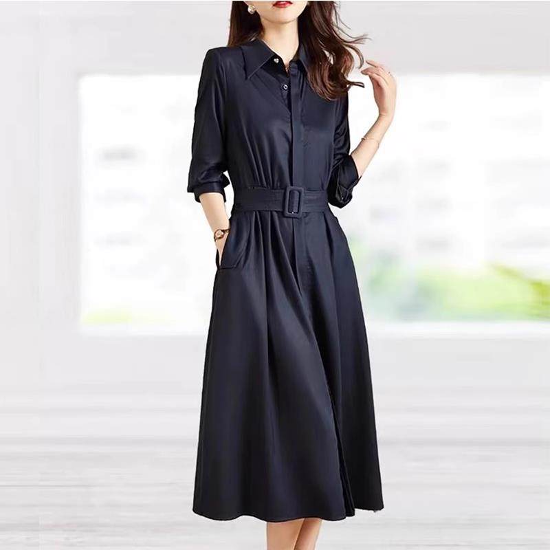 欧洲站高级感洋装女长袖薄款2025春秋冬新款时尚洋派法式收腰裙