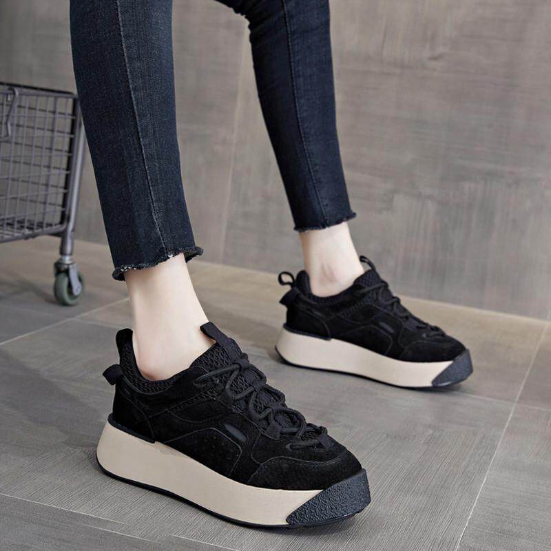 香港老爹鞋女加绒2024新款真皮百搭厚底松糕鞋休闲内增高运动鞋潮