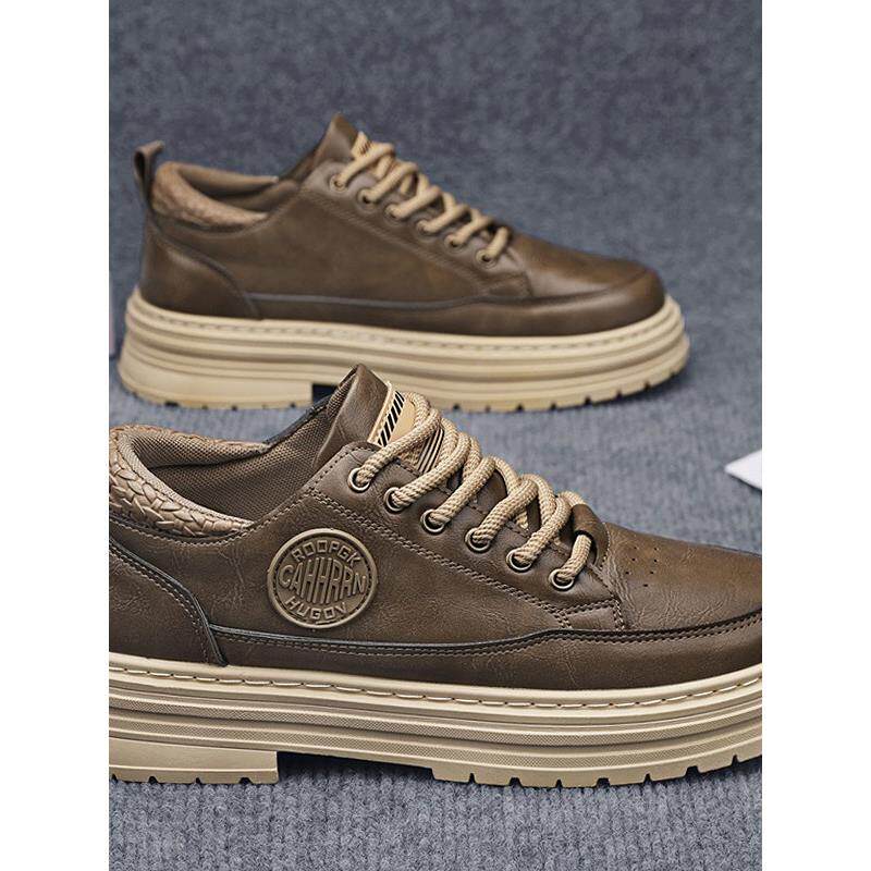 潮牌2025秋季新款英伦风覆古休闲皮鞋男士工装板鞋厚底低帮马丁靴